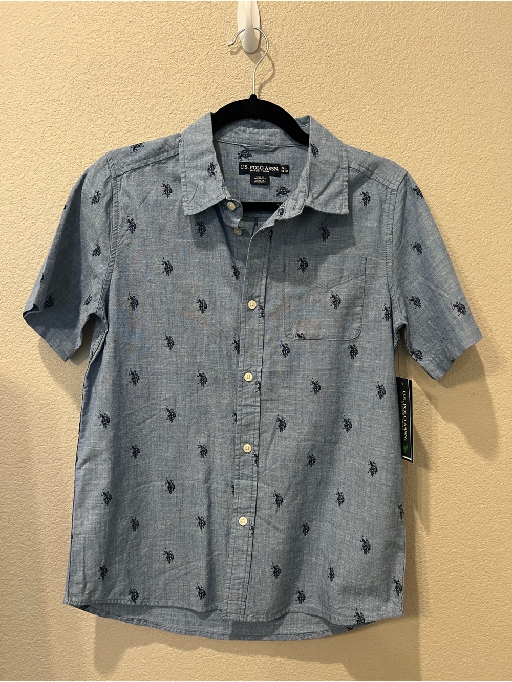 Boy’s U.S. Polo Assn. Blue Chambray Button-Down & Red Striped Polo Shirts - Picture 2 of 11